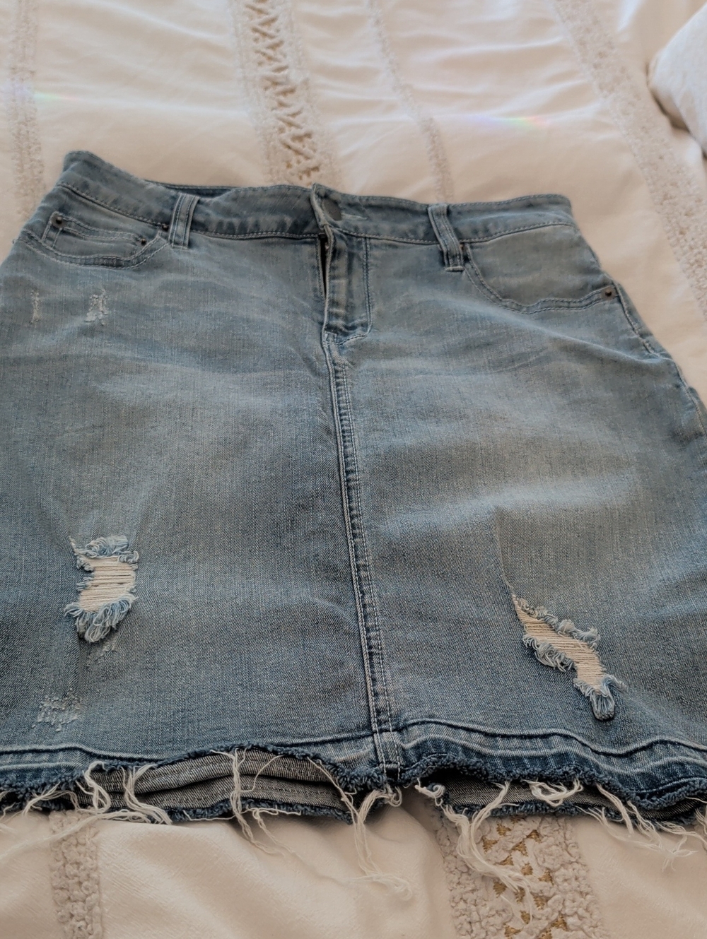 Kenneth Cole Light Blue Distressed Denim Pencil Skirt